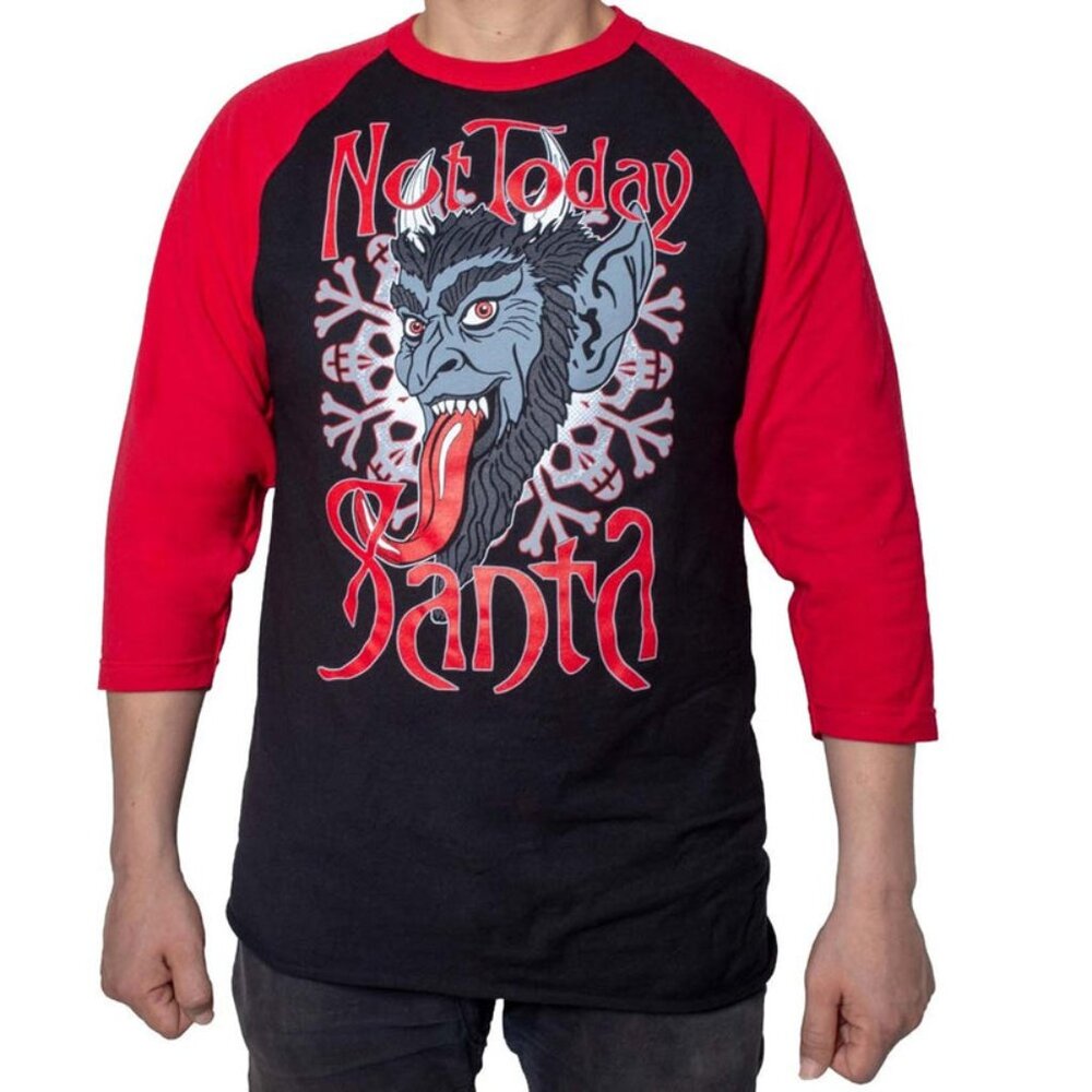 Krampus "Not Today Santa" Men's Black Red Raglan Shirt S-M-L-XL-2XL NWT